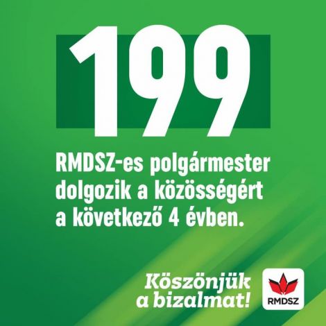 199 RMDSZ-es polgármester dolgozik a közösségért a következő 4 évben. 🙏 Köszönjük a bizalmat!